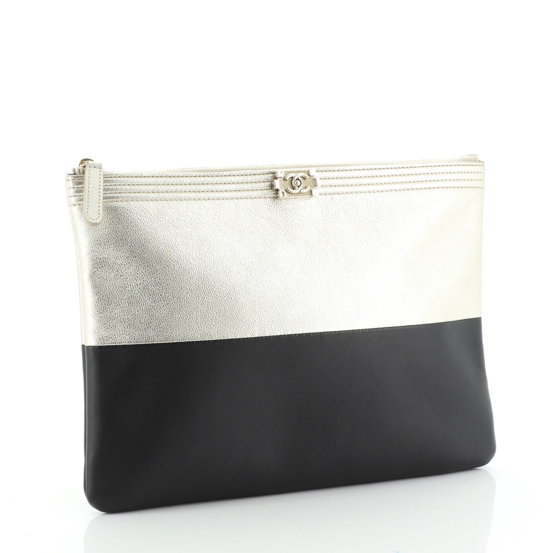 Bicolor Boy O Case Clutch Metallic Goatskin and Calfskin Medium