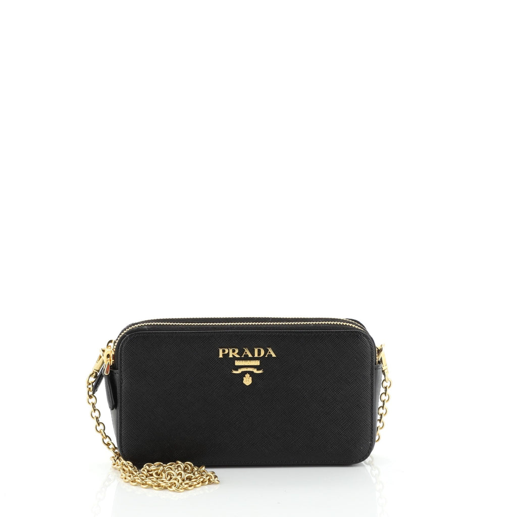 Double Zip Wallet on Chain Crossbody Saffiano Leather Mini