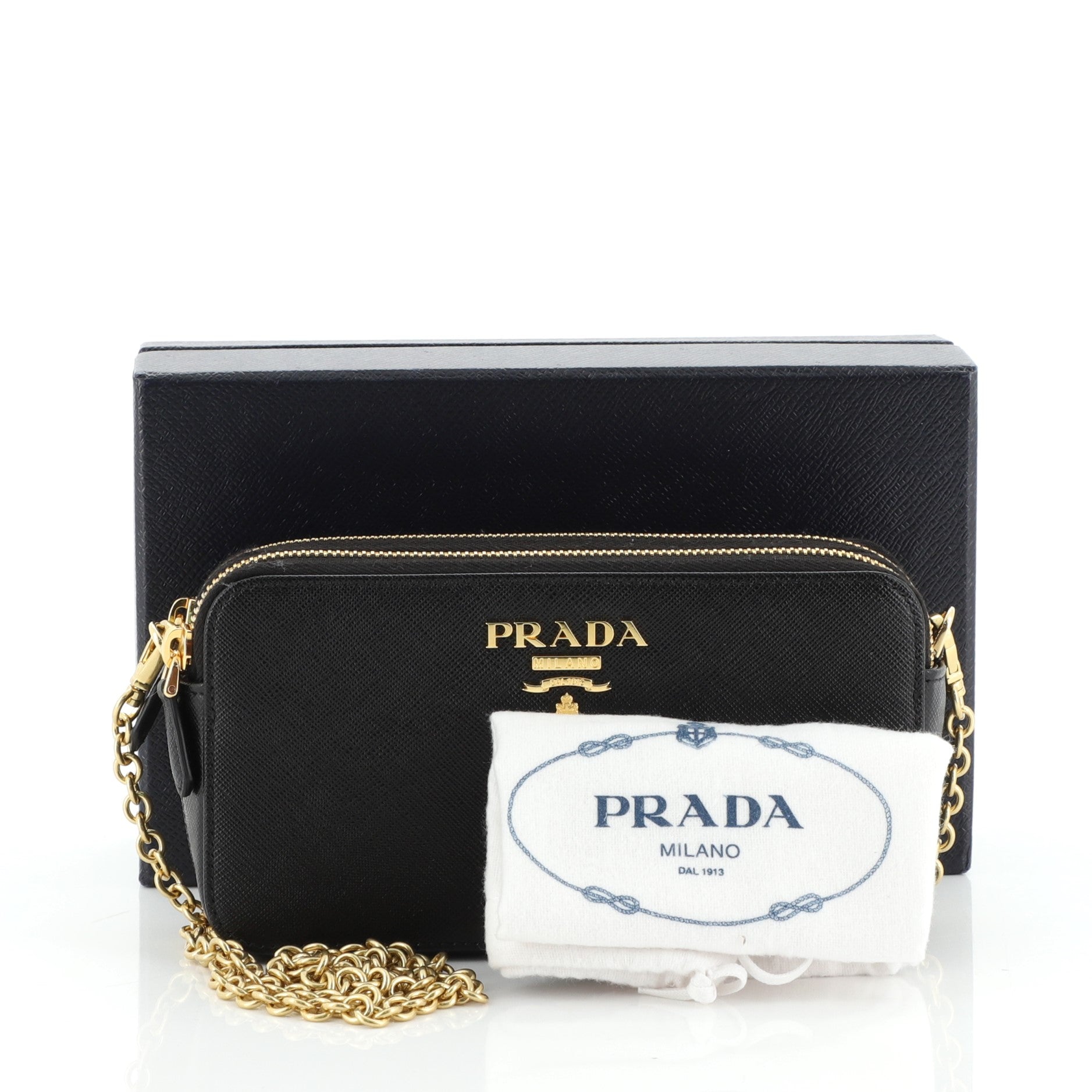 Double Zip Wallet on Chain Crossbody Saffiano Leather Mini