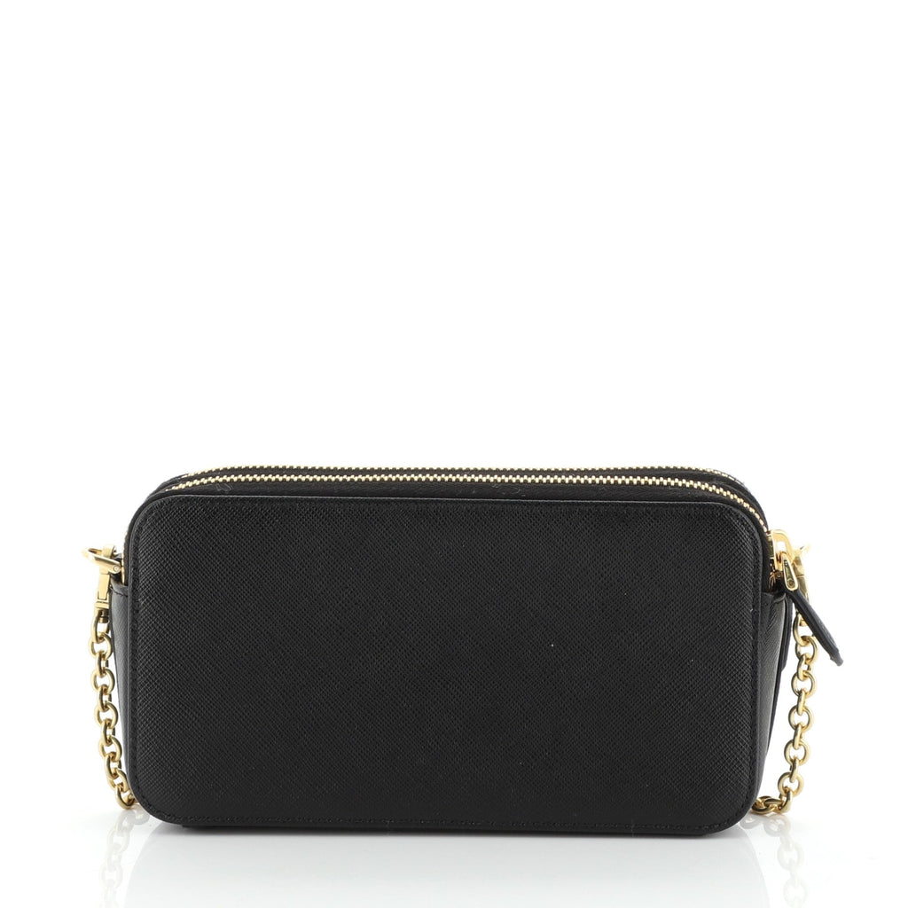 Double Zip Wallet on Chain Crossbody Saffiano Leather Mini