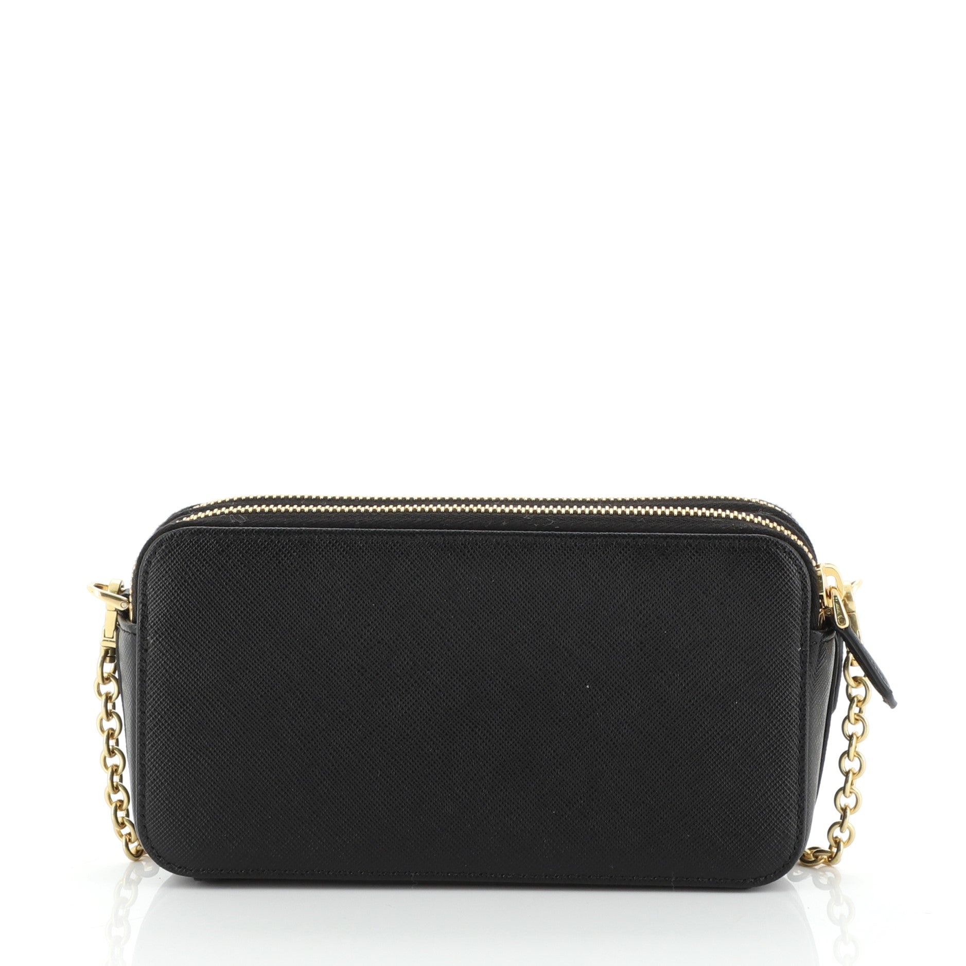 Double Zip Wallet on Chain Crossbody Saffiano Leather Mini