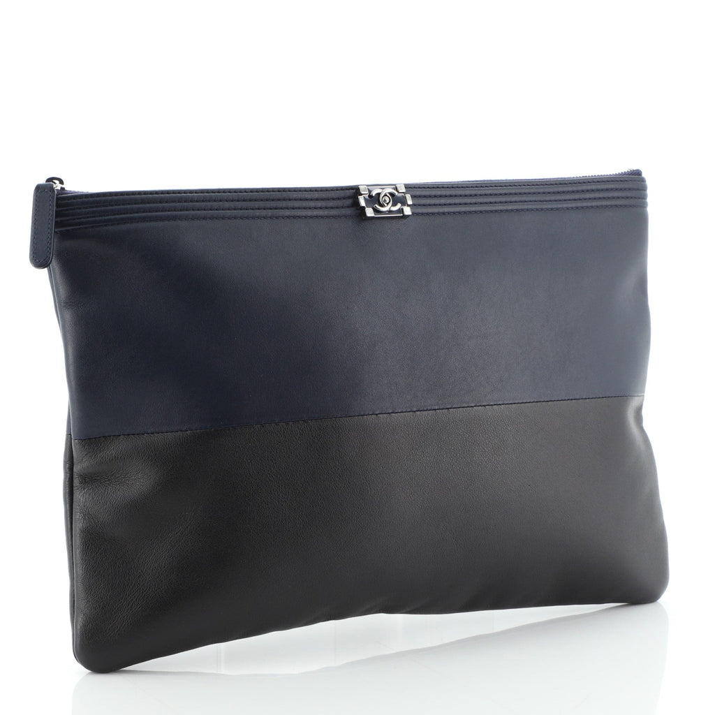 Bicolor Boy O Case Clutch Metallic Goatskin and Calfskin Large