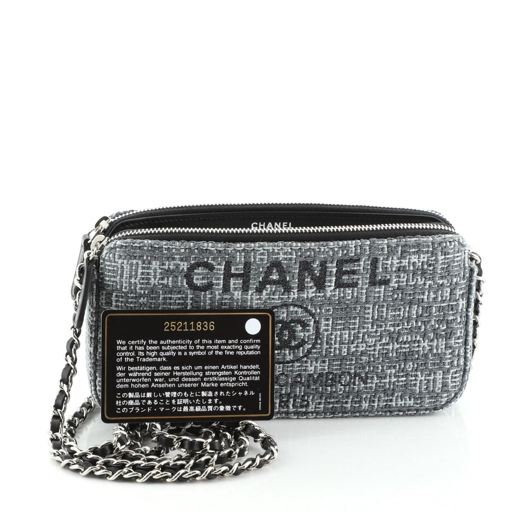 Deauville Double Zip Clutch with Chain Raffia