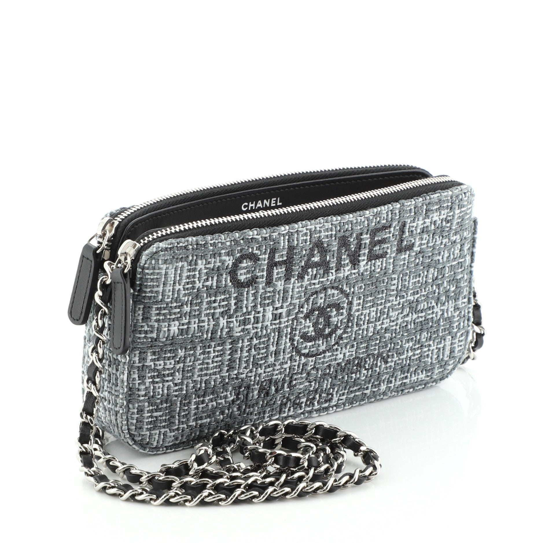 Deauville Double Zip Clutch with Chain Raffia