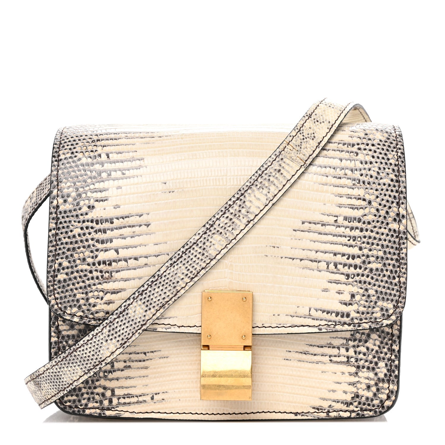 Lizard Small Classic Box Flap Bag Natural