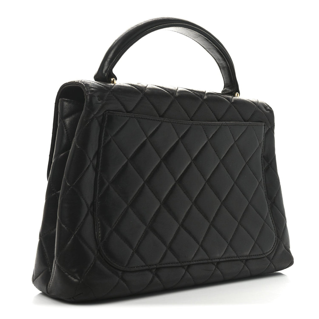 Lambskin Quilted Medium Kelly Flap Bag Black