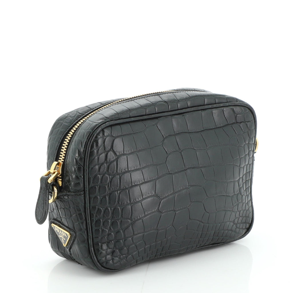 Camera Crossbody Bag Crocodile Embossed Leather Mini