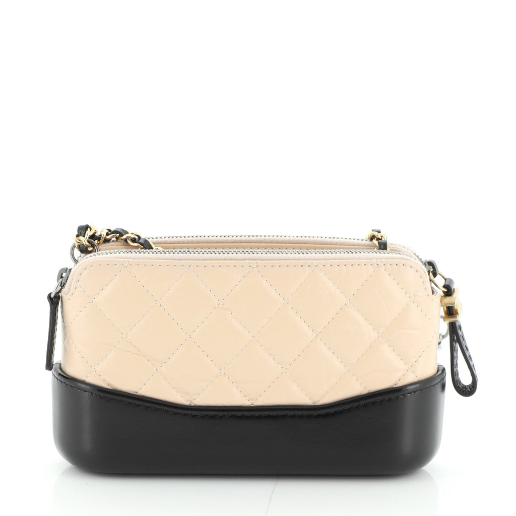 Gabrielle Double Zip Clutch with Chain Quilted Aged Calfskin
