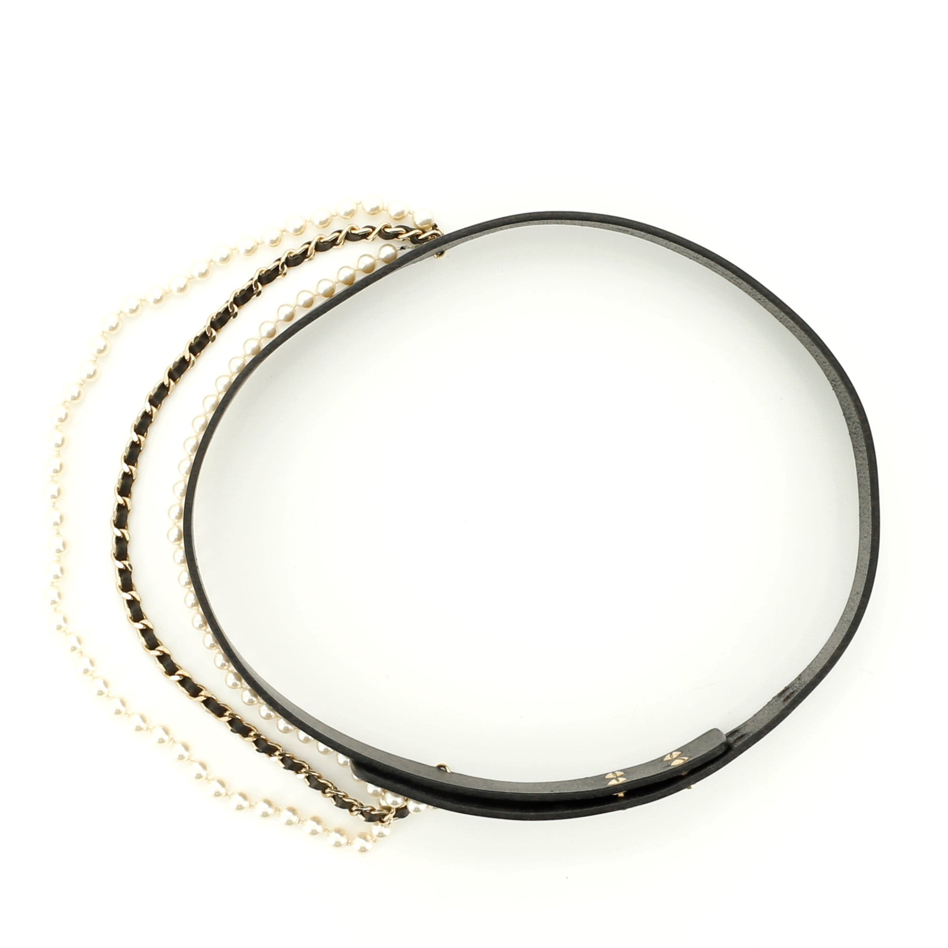 Vintage Chain Belt Leather with Faux Pearls Wide 75