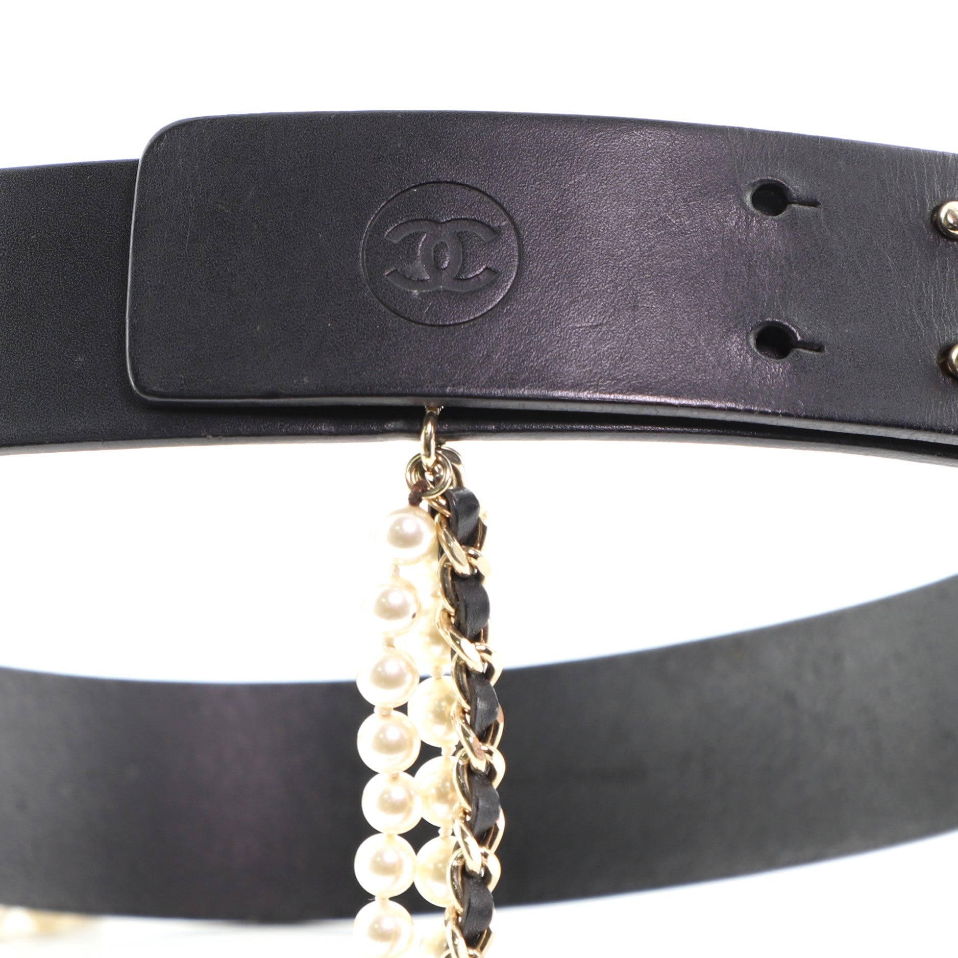 Vintage Chain Belt Leather with Faux Pearls Wide 75