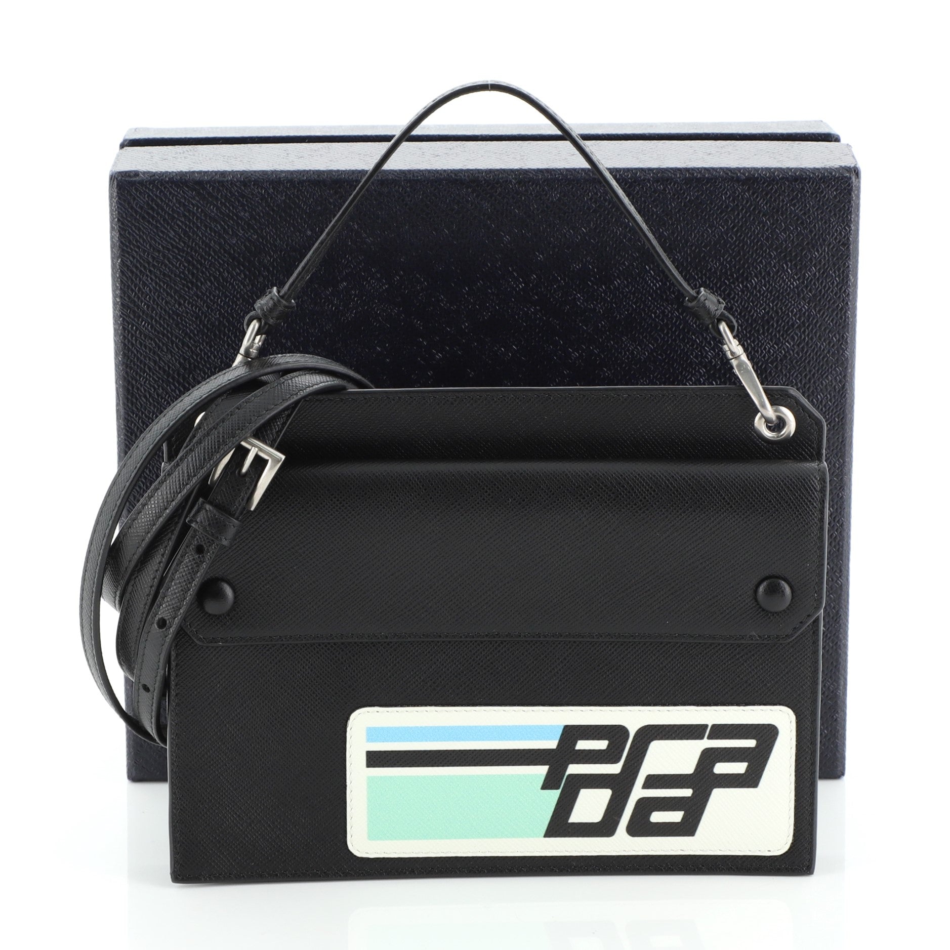 Logo Patch Crossbody Bag Saffiano Leather Mini