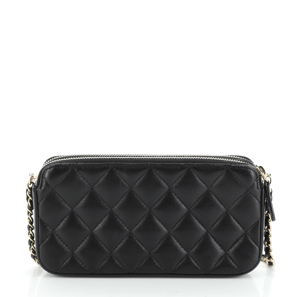 Double Zip Clutch with Pearl Chain Quilted Lambskin