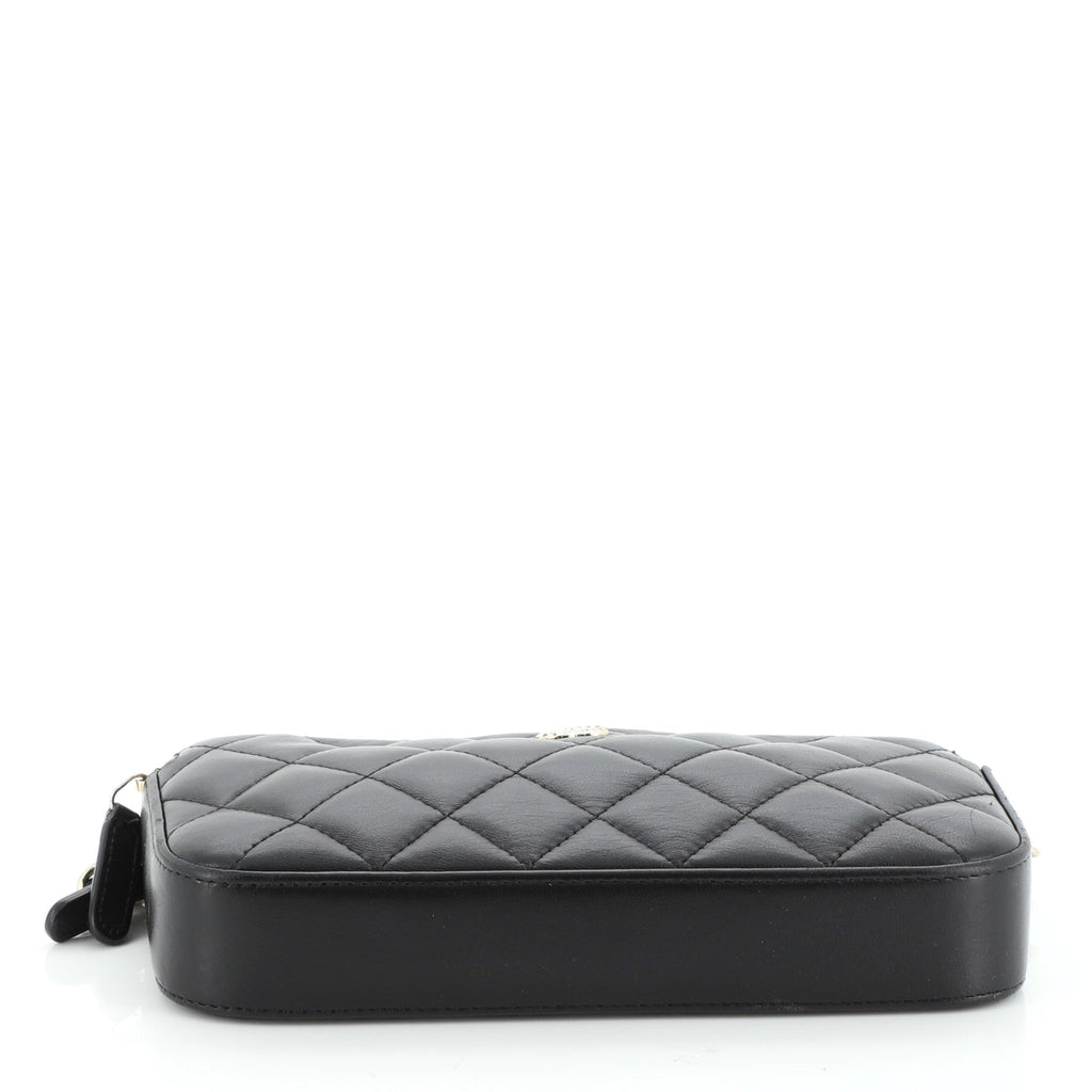 Double Zip Clutch with Pearl Chain Quilted Lambskin