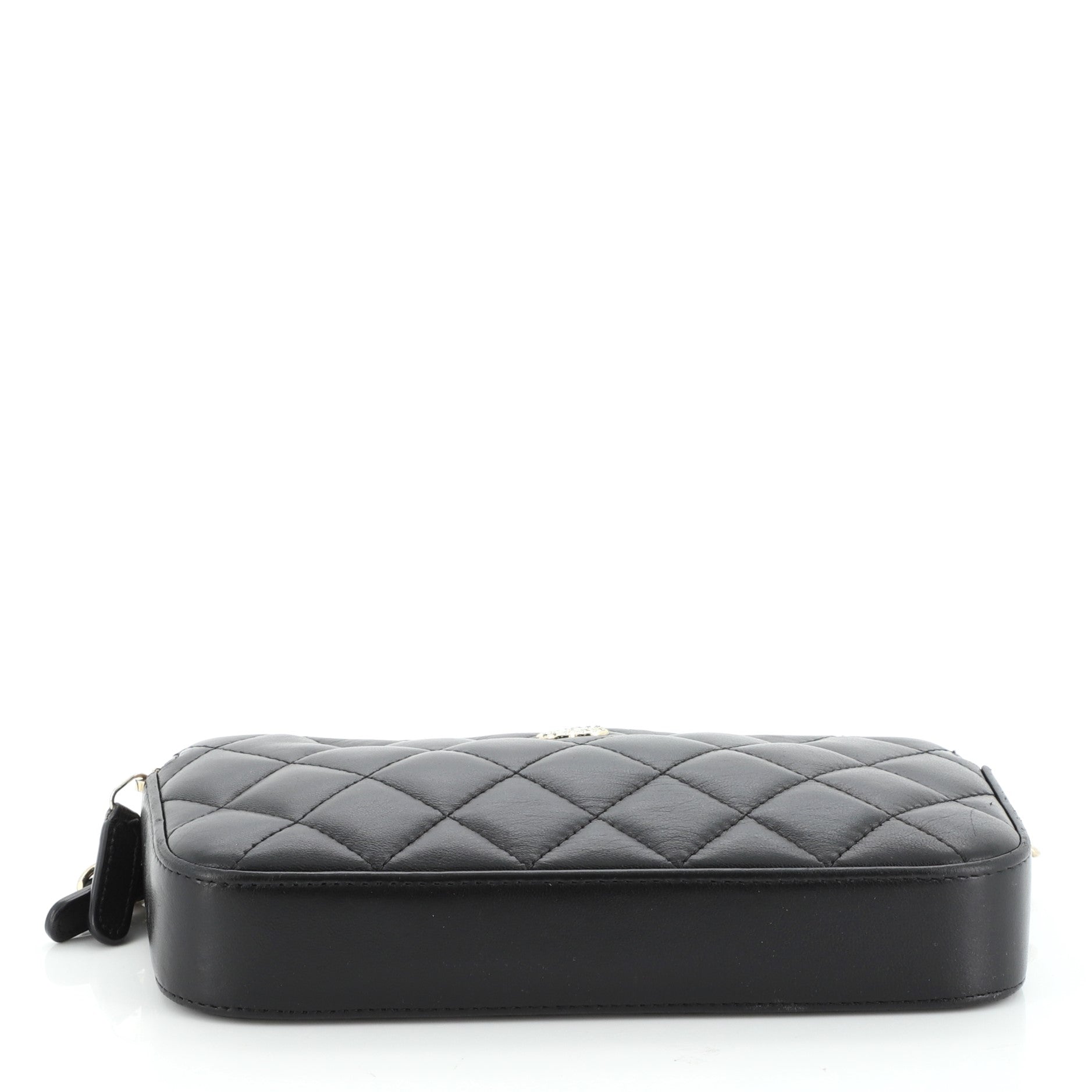 Double Zip Clutch with Pearl Chain Quilted Lambskin