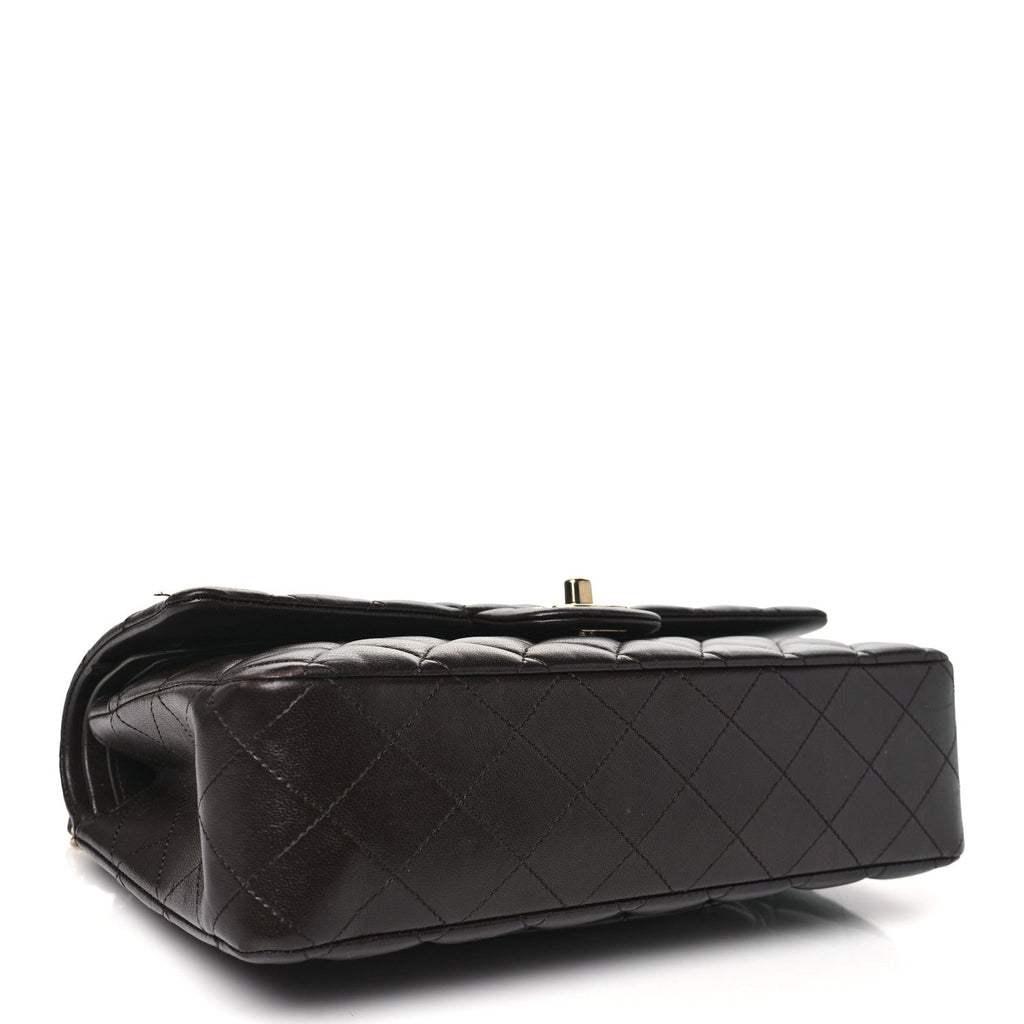 Lambskin Quilted Medium Double Flap Dark Brown