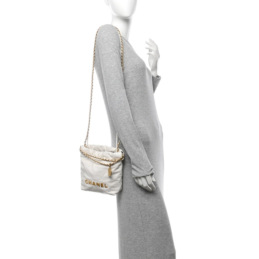 Shiny Calfskin Quilted Mini Chanel 22 White