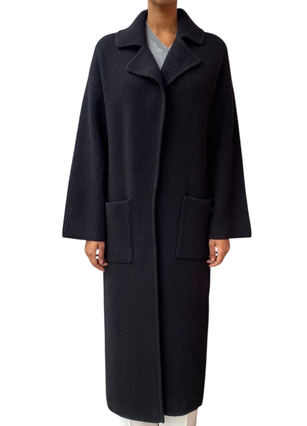 Toteme Black Wool Rib-Knit igan Coat - XXS / US 2-8