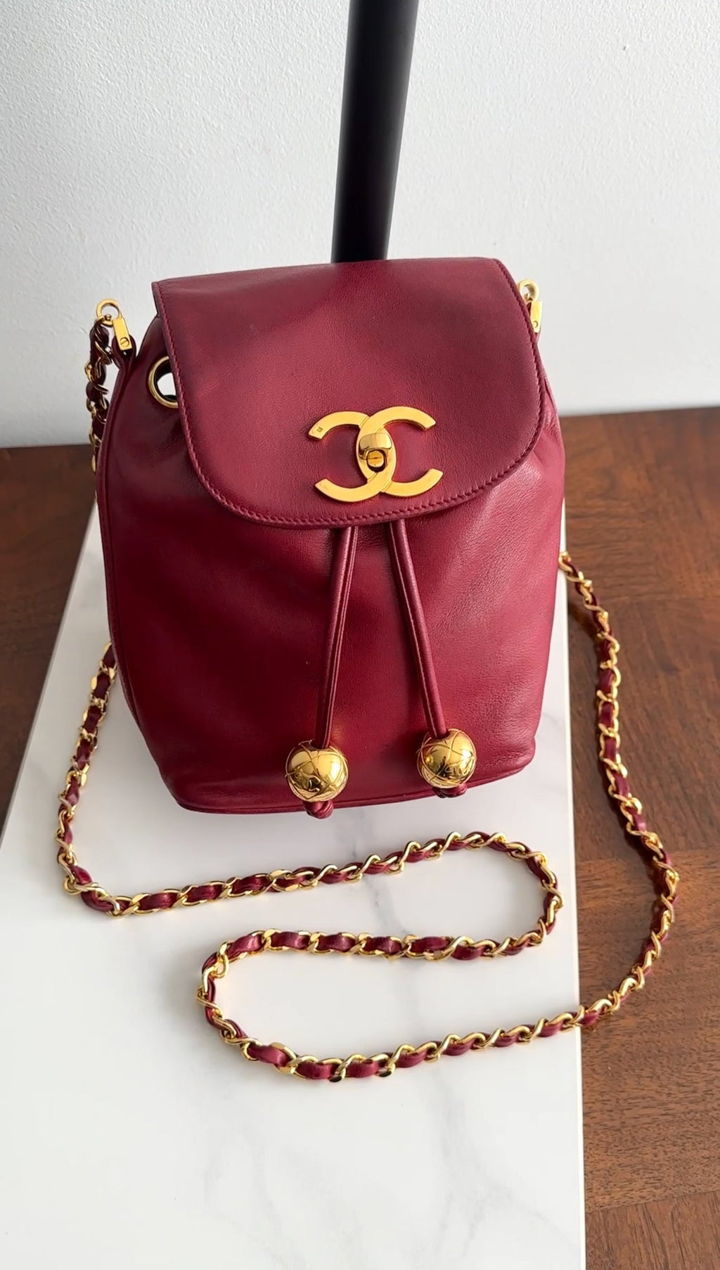 Chanel Vintage 1994-96 Red Lambskin Leather Drawstring Bucket Bag