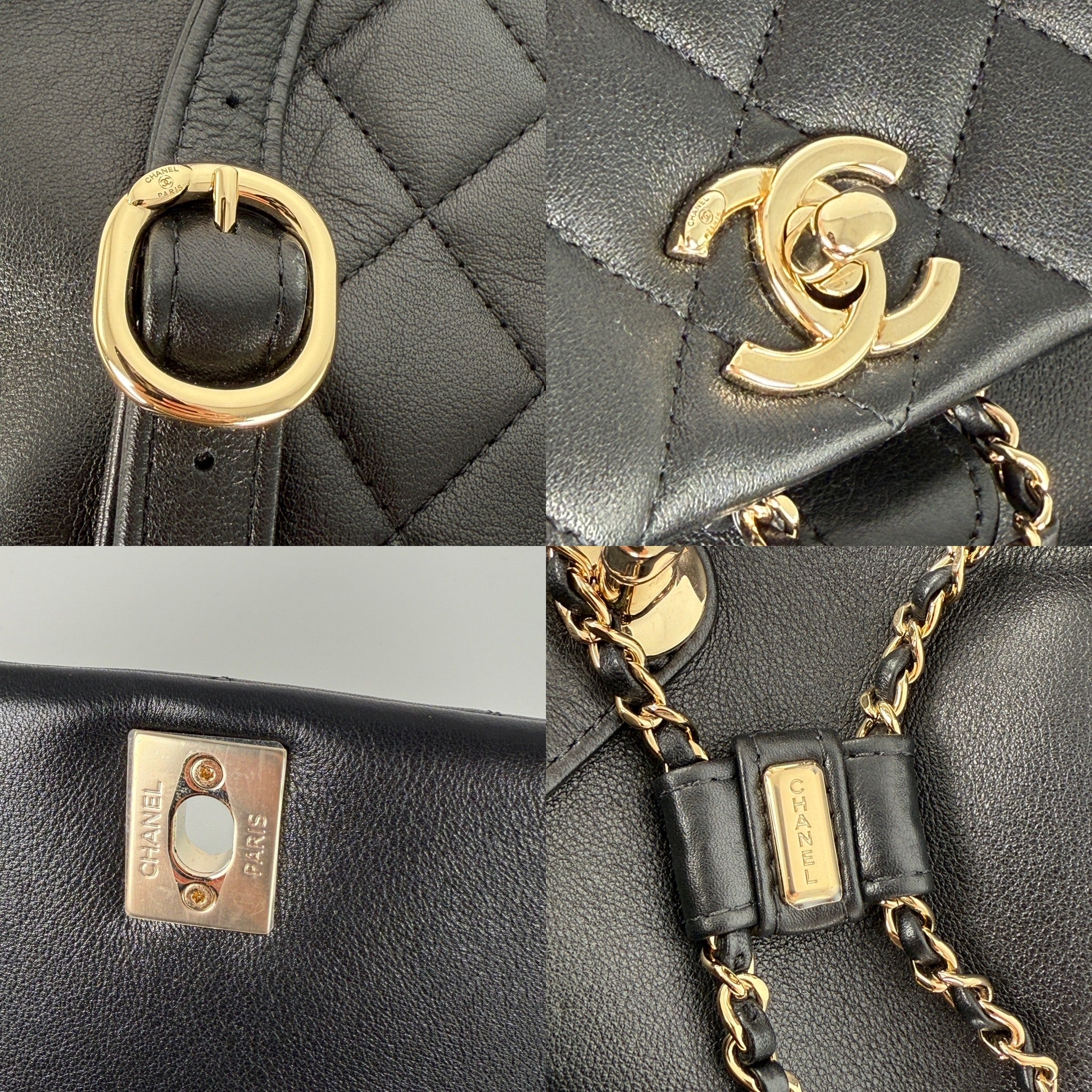 CHANEL Small Duma Black Quilted CC Leather Drawstring Backpack Bag