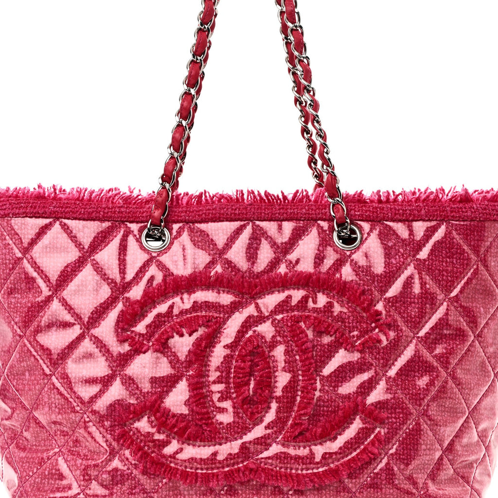 Vinyl Quilted Funny Tweed Tote Fuchsia