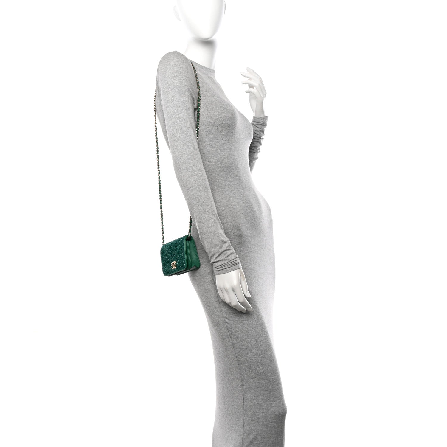 Lambskin Crystal Diamante Clutch With Chain Green