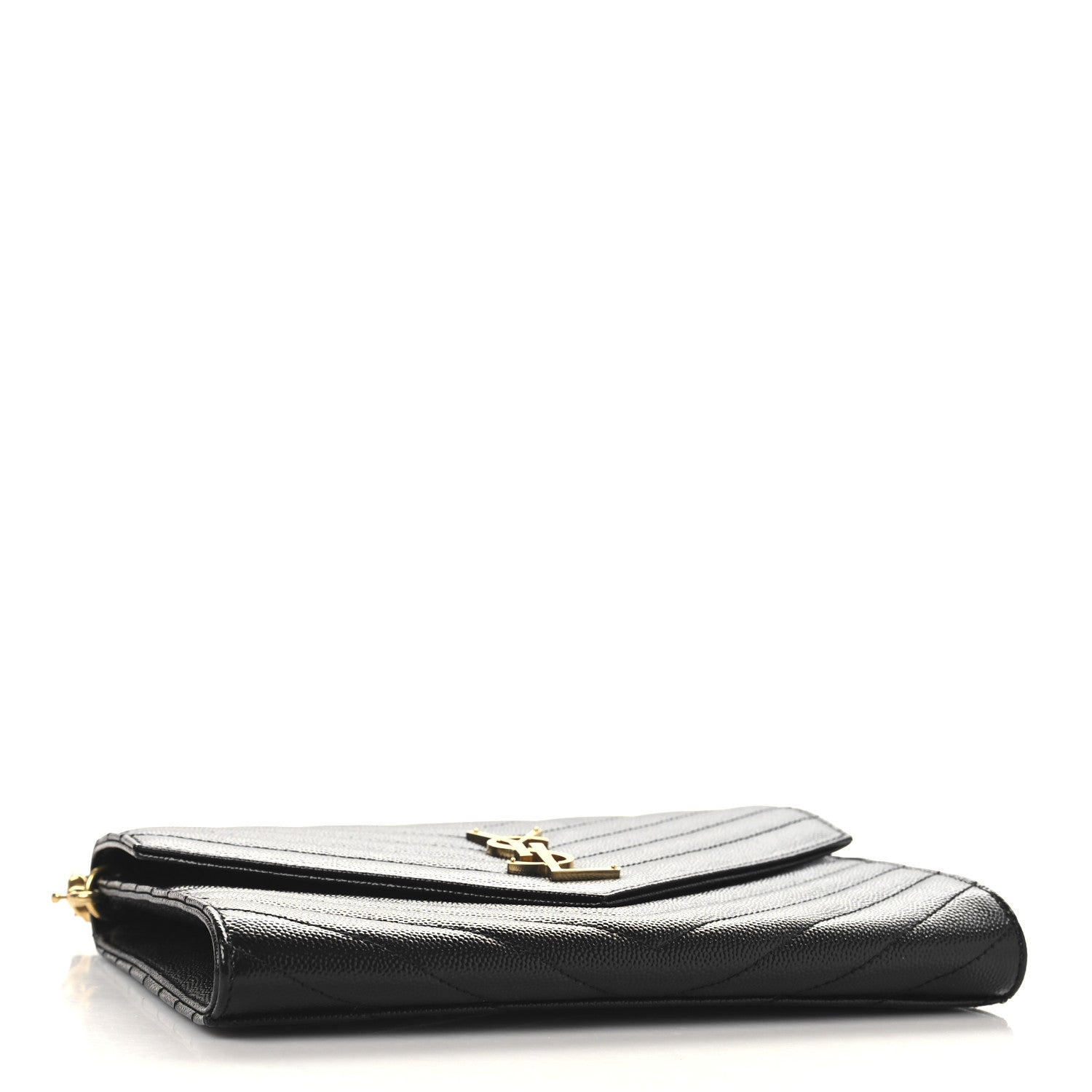 Grain De Poudre Matelasse Chevron Monogram Envelope Clutch Black
