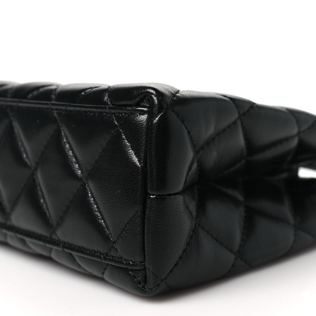Shiny Aged Calfskin Quilted Nano Kelly Shopper Black