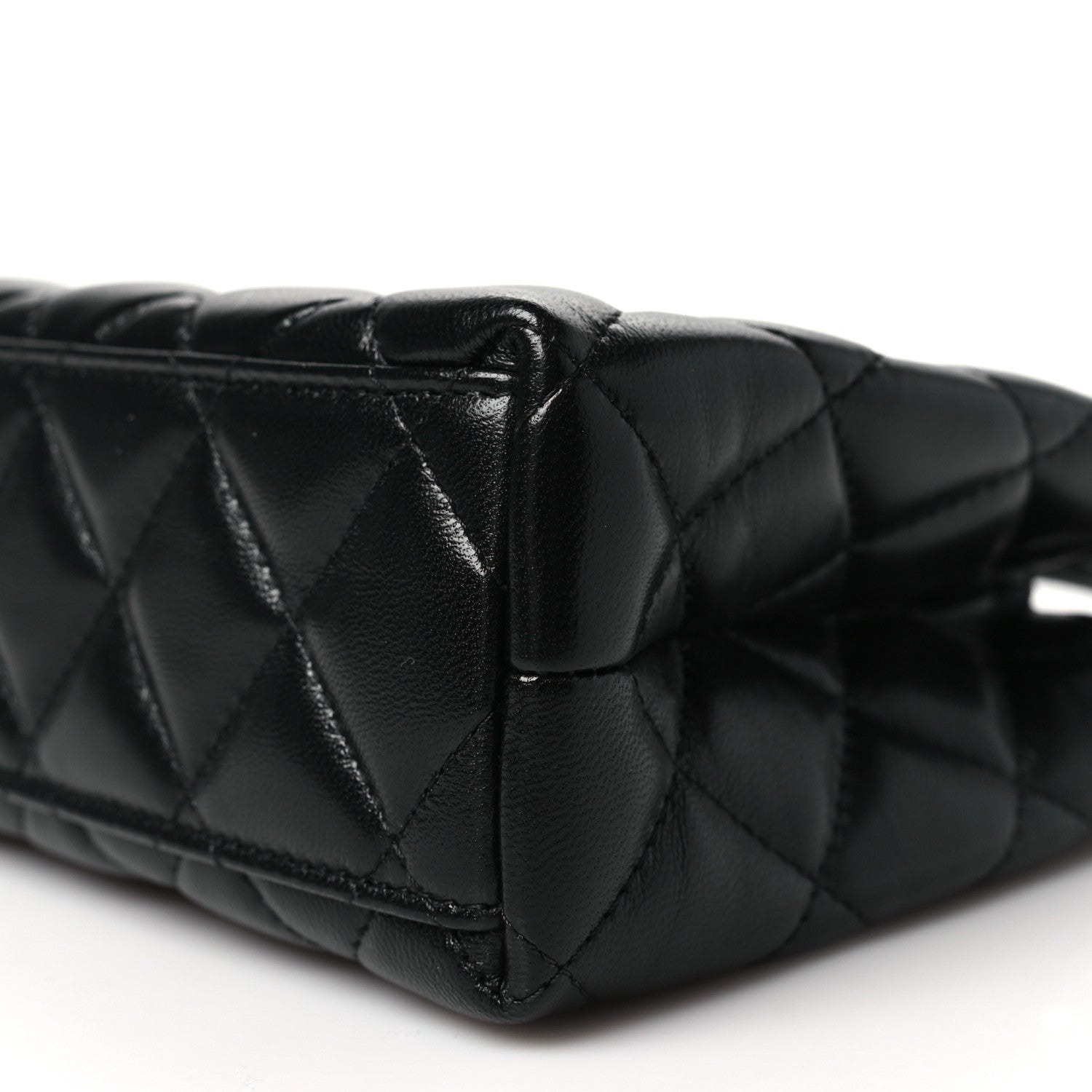 Shiny Aged Calfskin Quilted Nano Kelly Shopper Black