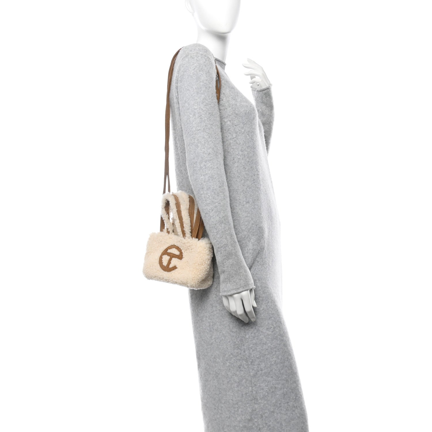 X UGG Suede Shearling Reverse Small Shopping Bag Natural