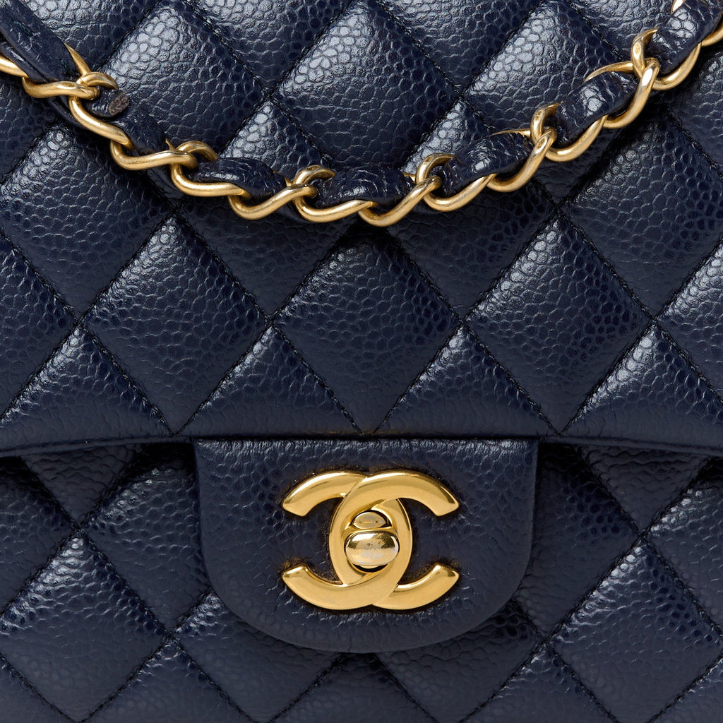 Caviar Quilted Medium Double Flap Navy