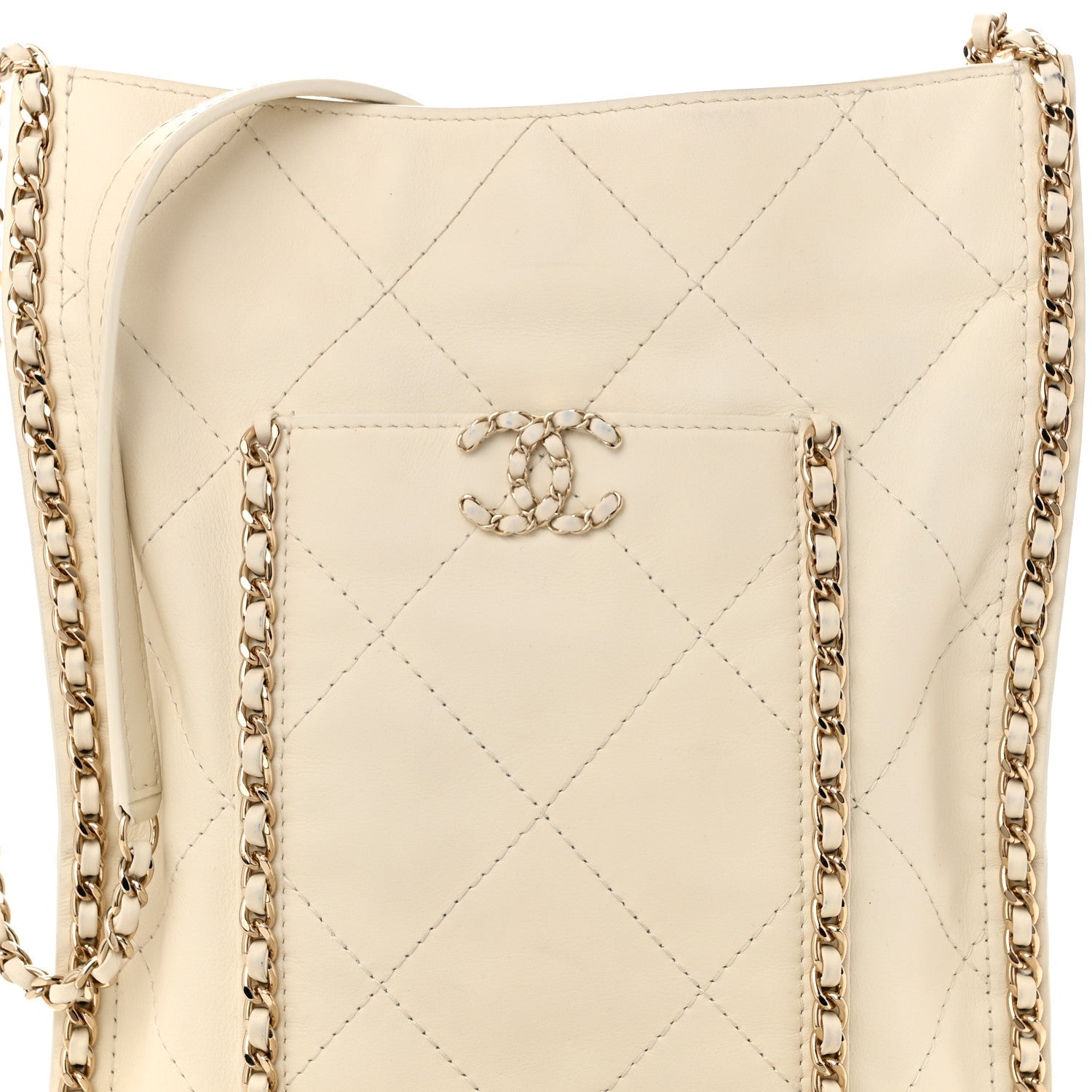 Calfskin Quilted Fringe Small Shopping Bag White