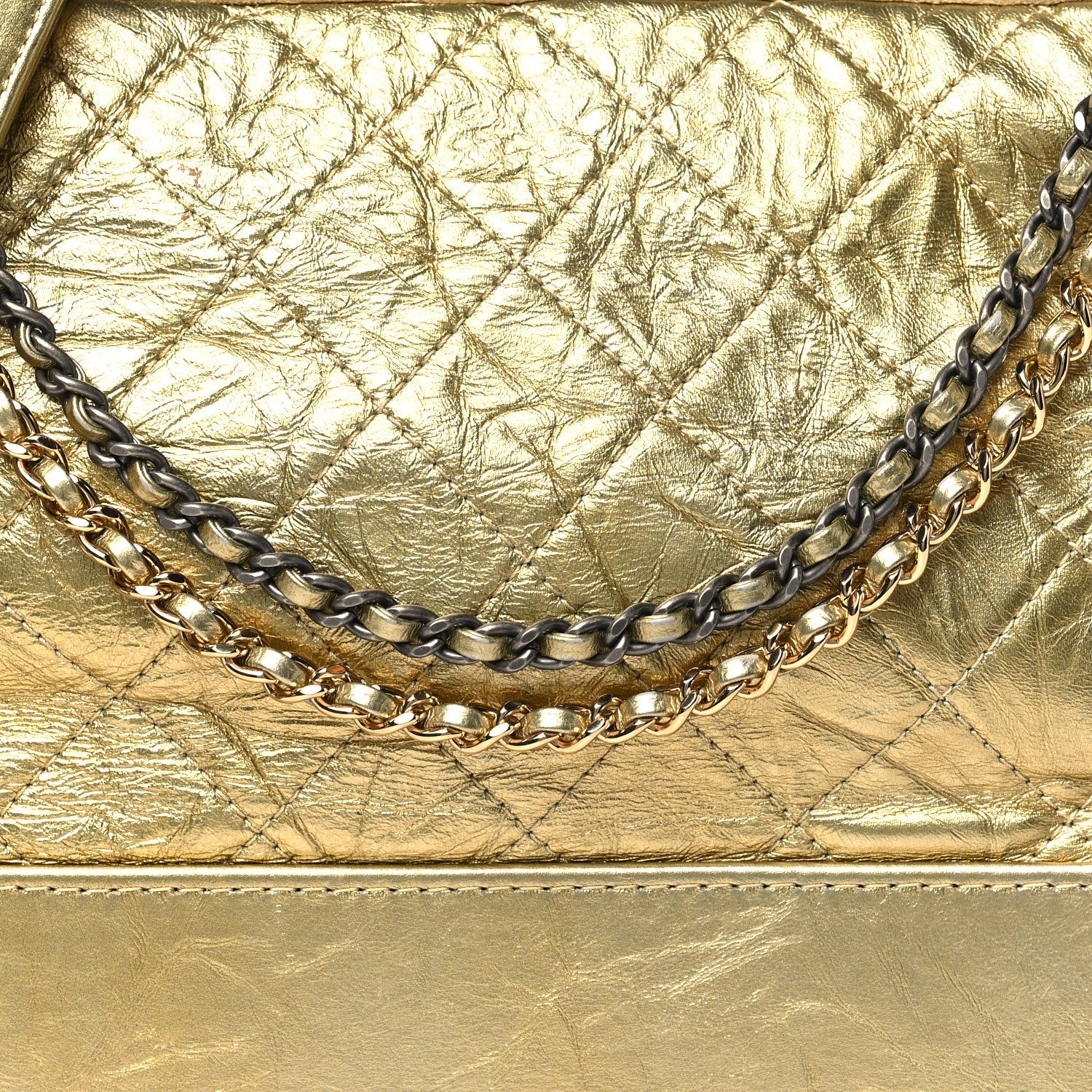 Metallic Aged Calfskin Quilted Medium Gabrielle Gold