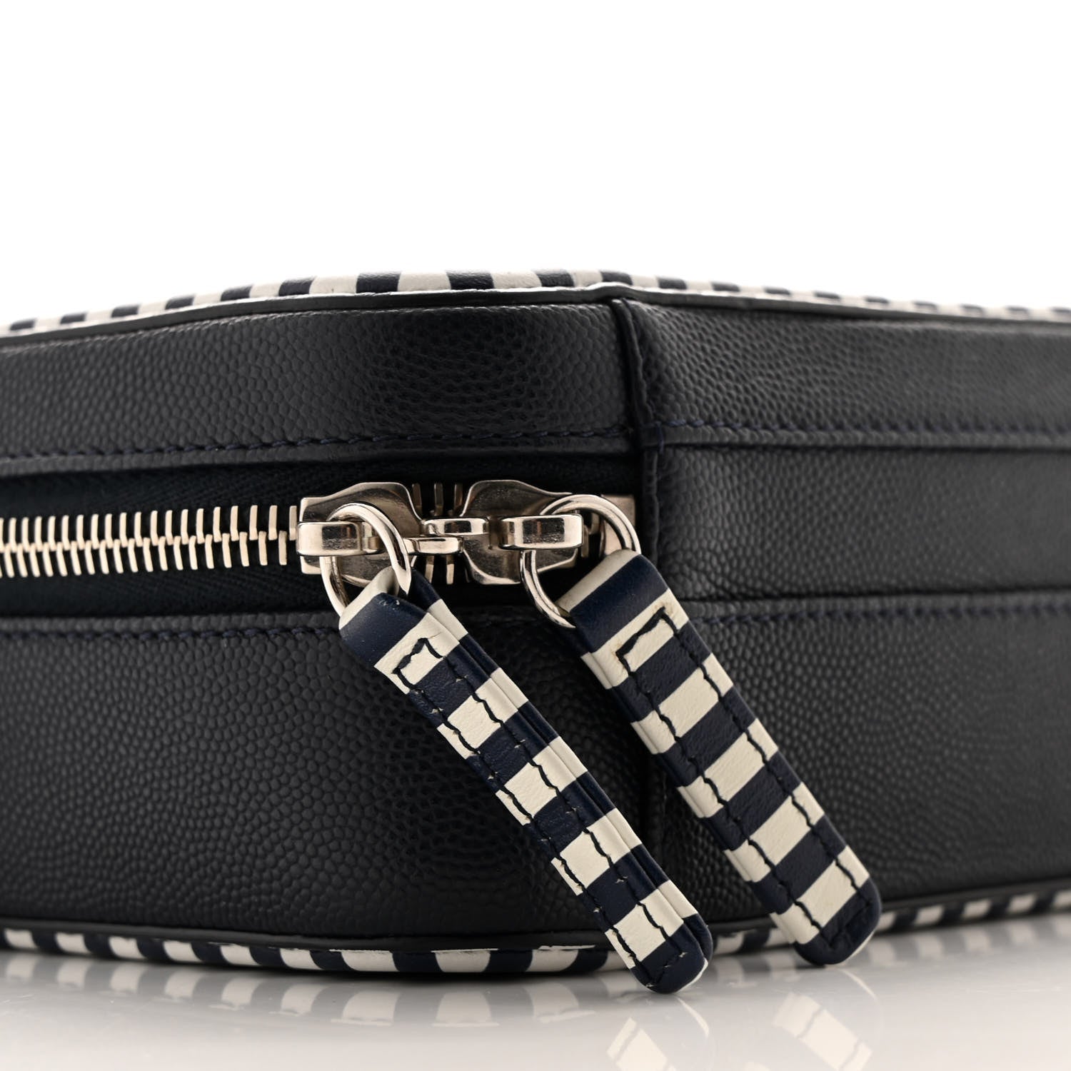 Caviar Quilted Striped Small CC Filigree Vanity Case Navy White