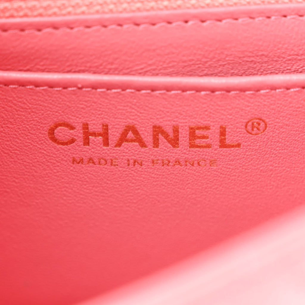 Iridescent Caviar Quilted Mini Rectangular Flap Pink