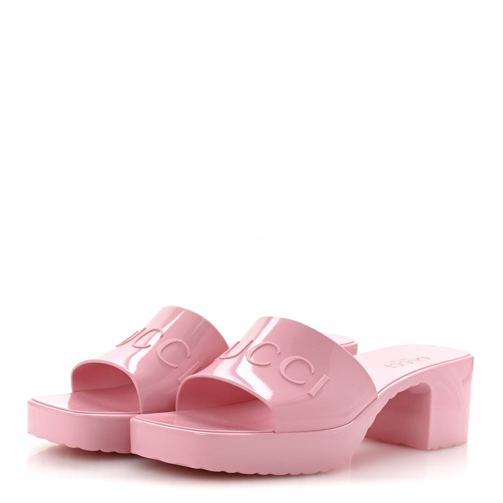 Rubber Gucci Logo Womens Platform 20/60mm Slide Sandals 39 Wild Rose