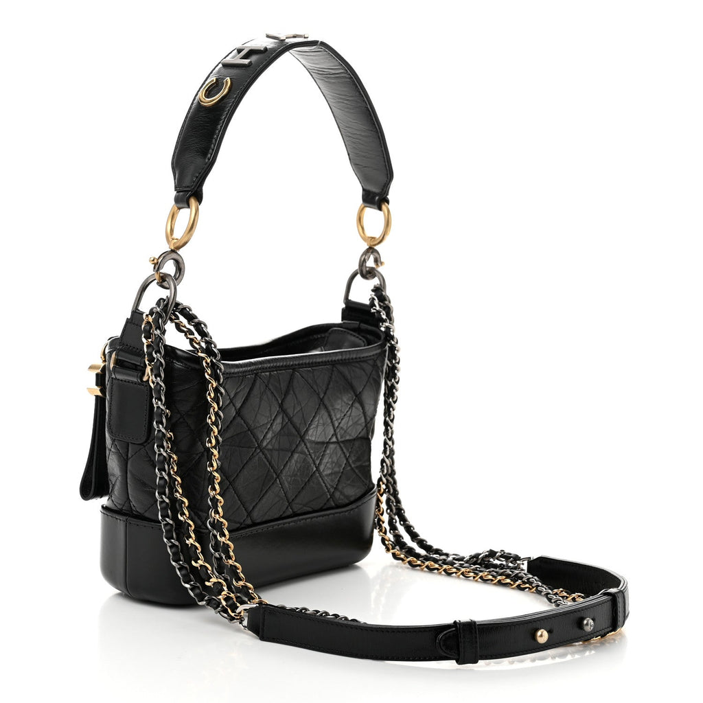 Aged Calfskin Quilted Small Gabrielle Logo Hobo Black