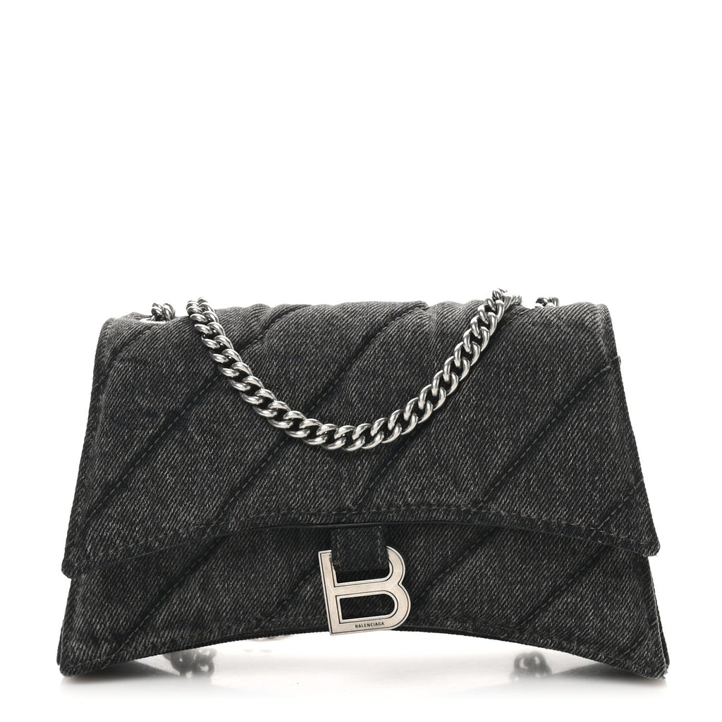 Washed Denim Quilted XS Crush Chain Bag Black