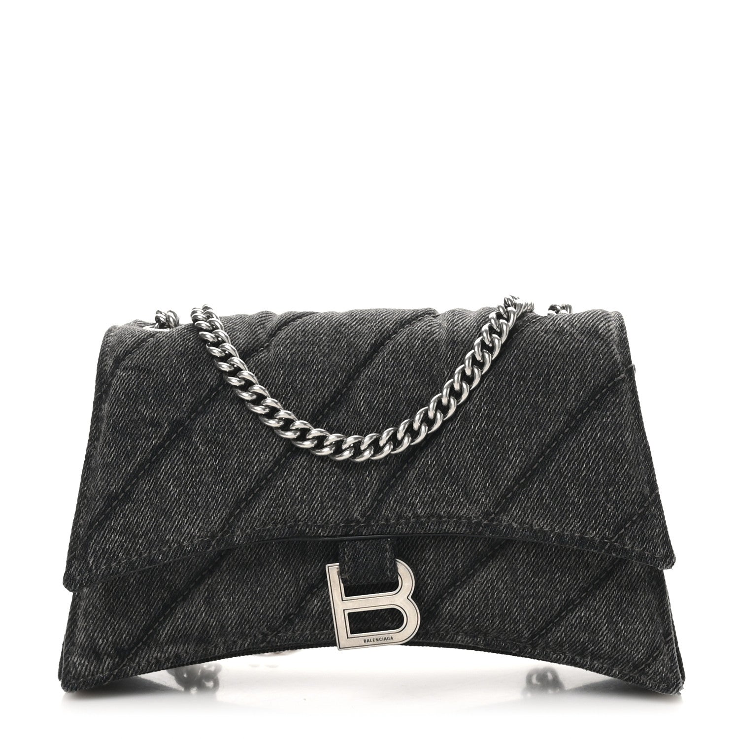 Washed Denim Quilted XS Crush Chain Bag Black