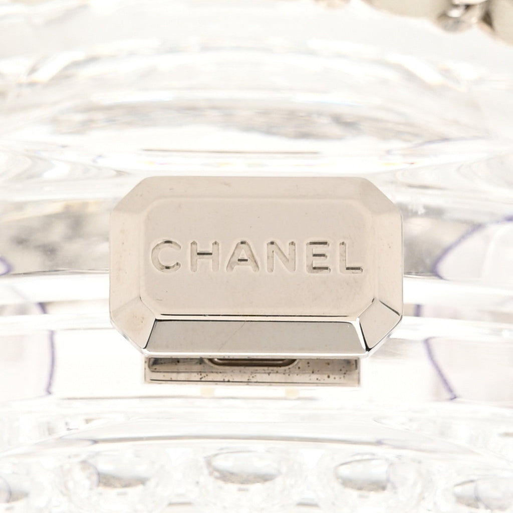 Transparent Lucite Round CC Minaudiere Clutch White