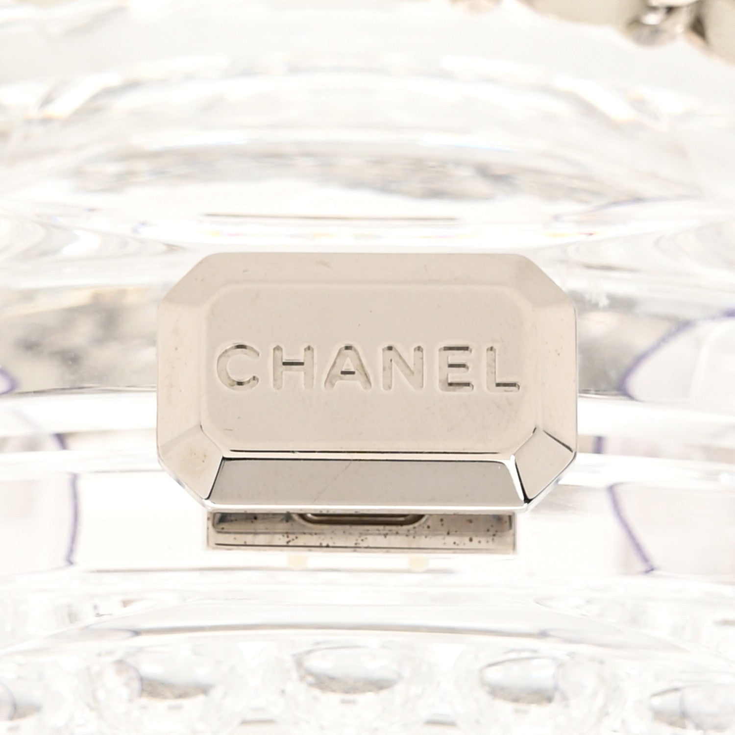 Transparent Lucite Round CC Minaudiere Clutch White