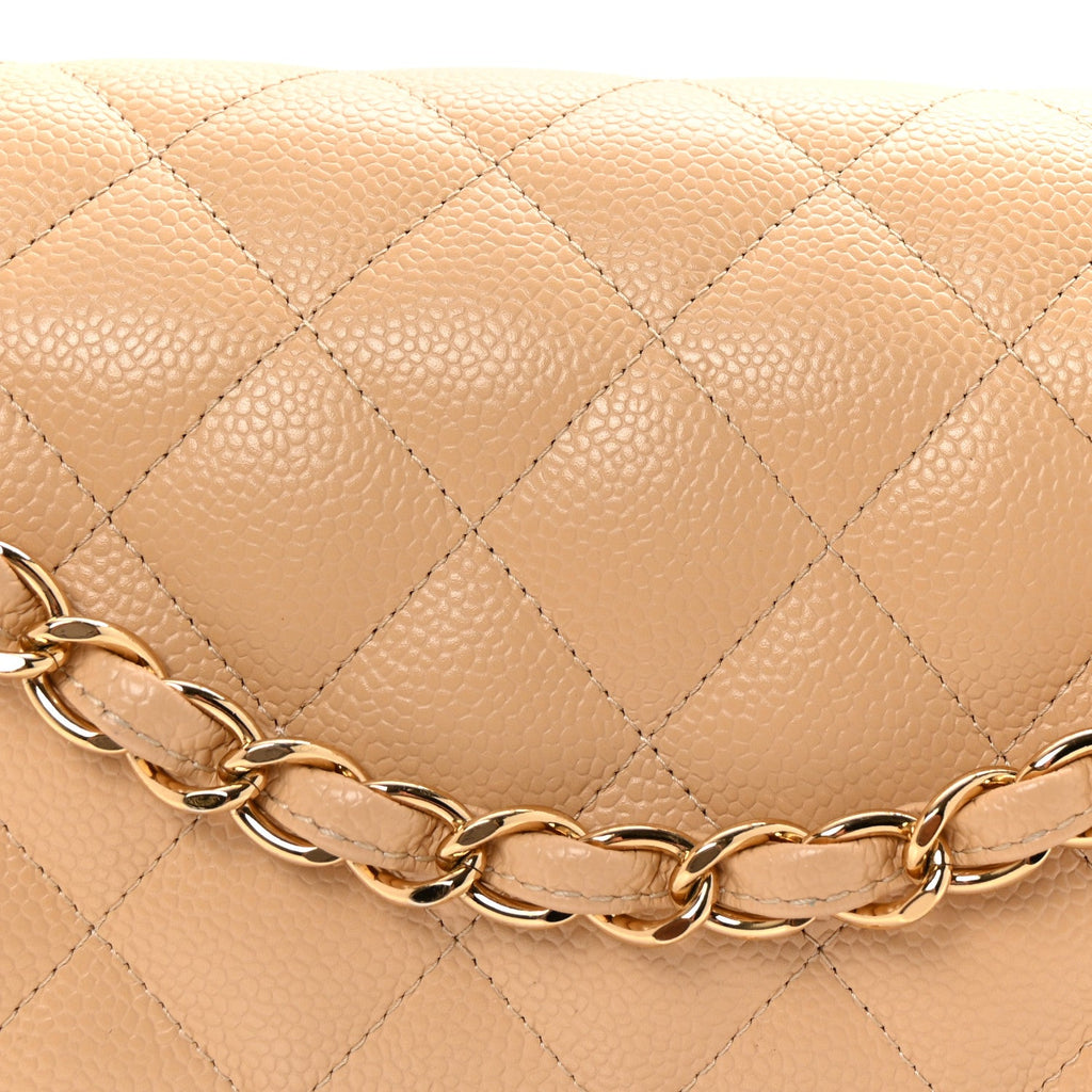 Caviar Quilted Jumbo Double Flap Beige