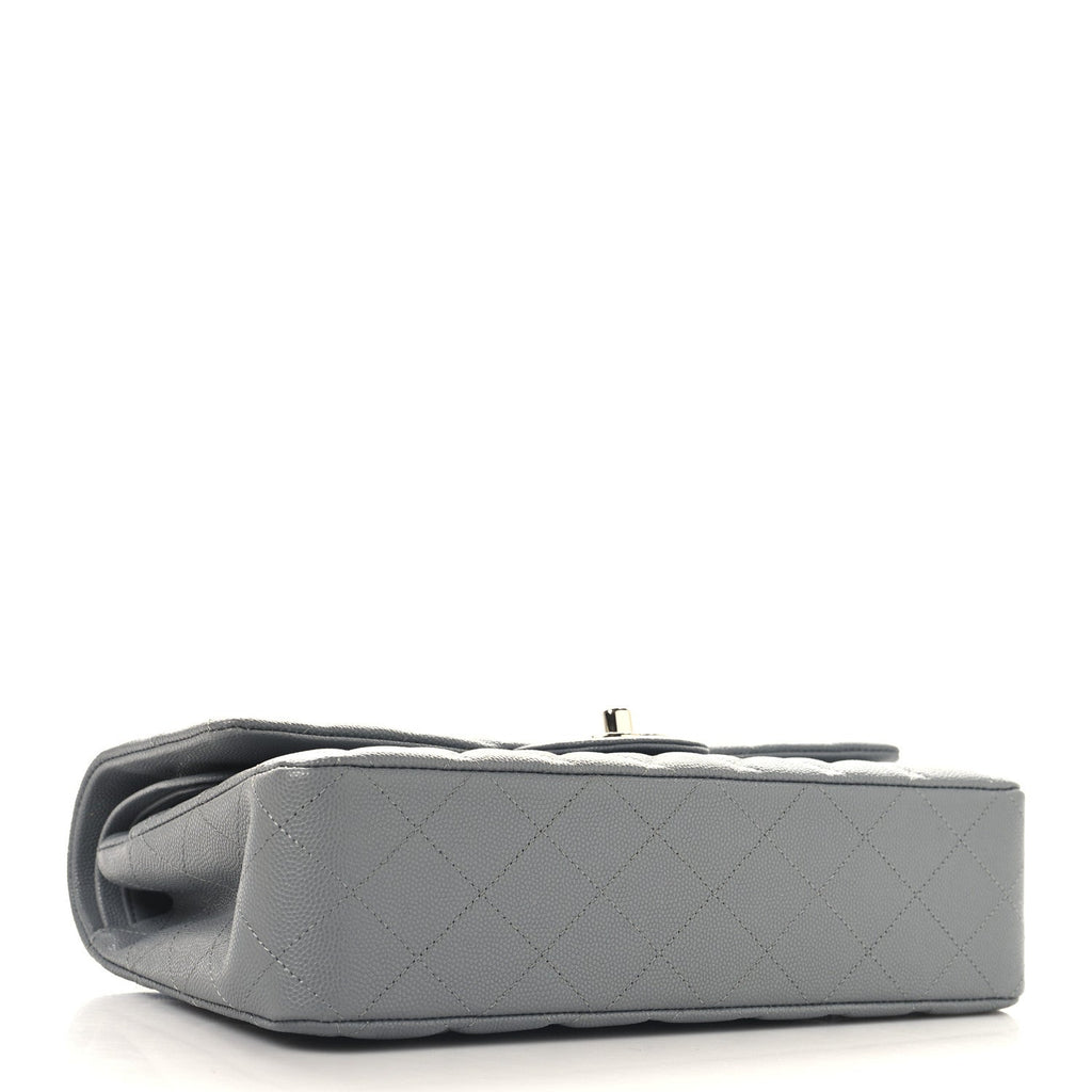 Caviar Quilted Medium Double Flap Grey