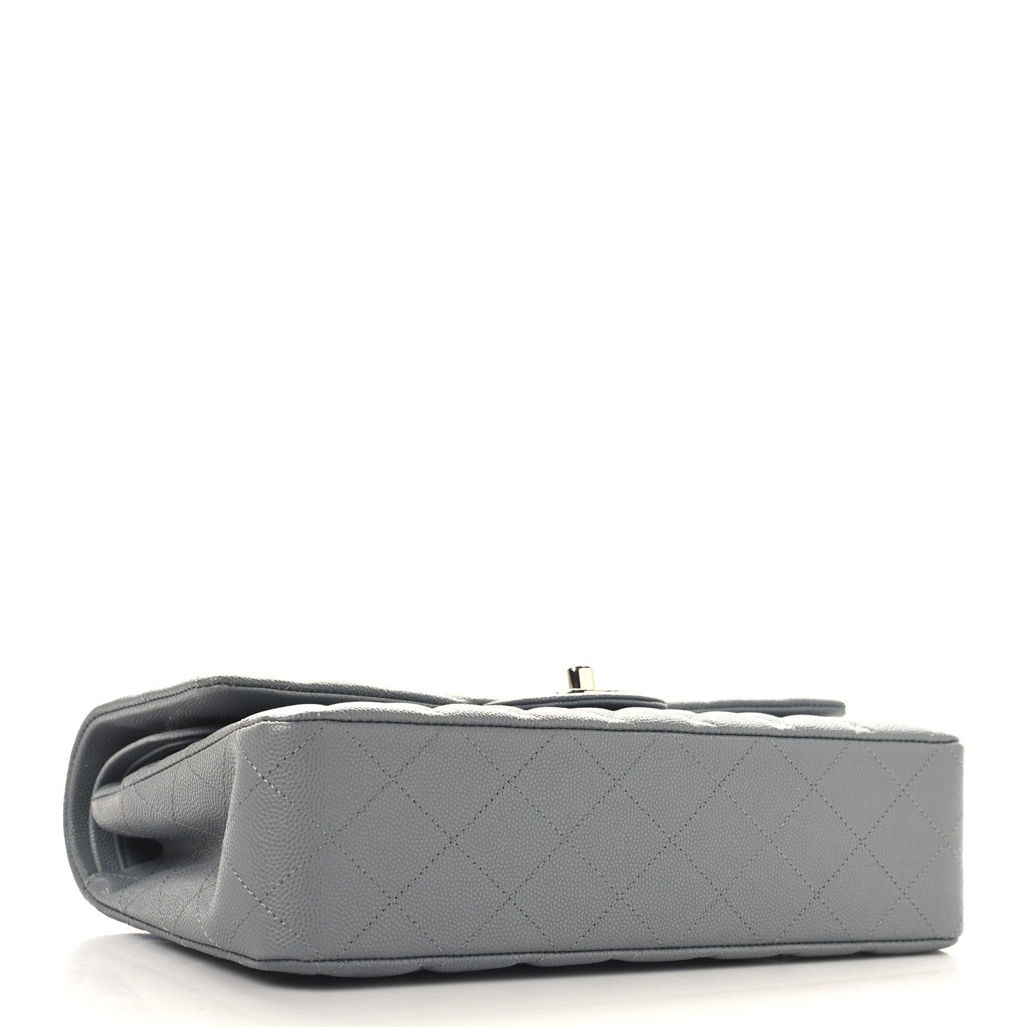 Caviar Quilted Medium Double Flap Grey