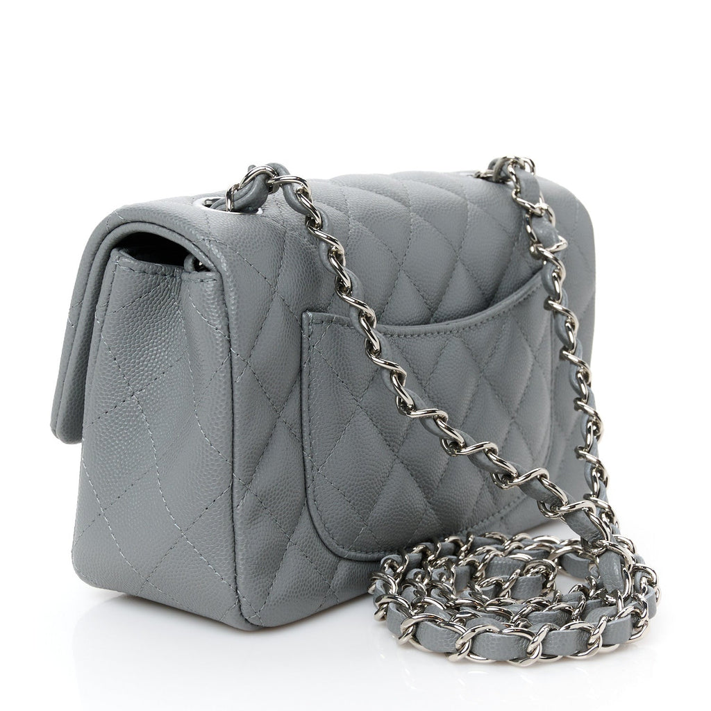 Caviar Quilted Mini Rectangular Flap Grey