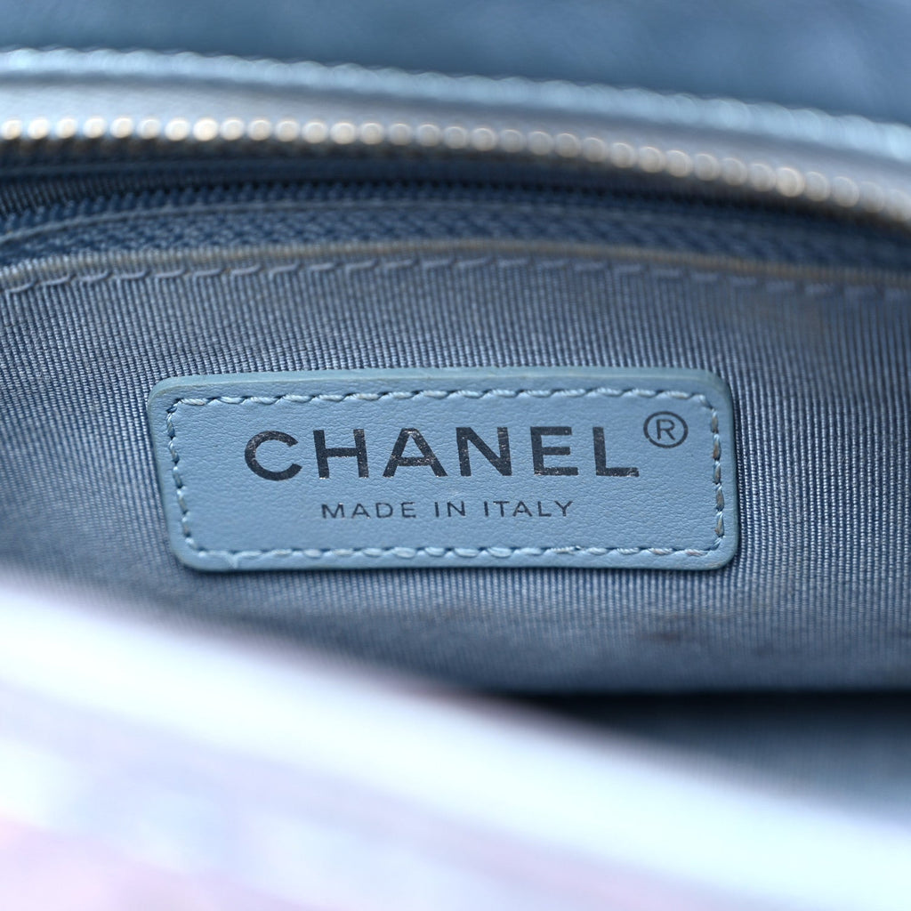 Iridescent Aged Calfskin Quilted Small Gabrielle Hobo Blue