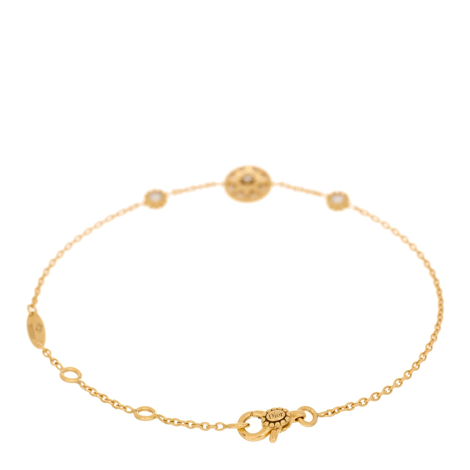 18K Yellow Gold Diamond Mother of Pearl 3 Station Rose Des Vents Bracelet