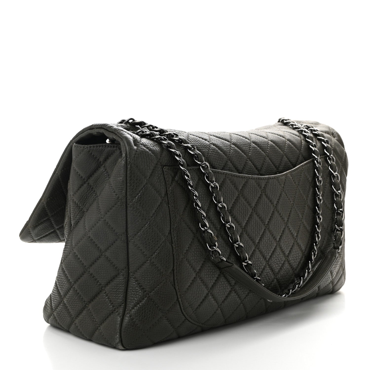 Calfskin Quilted XXL Travel Flap Bag Khaki