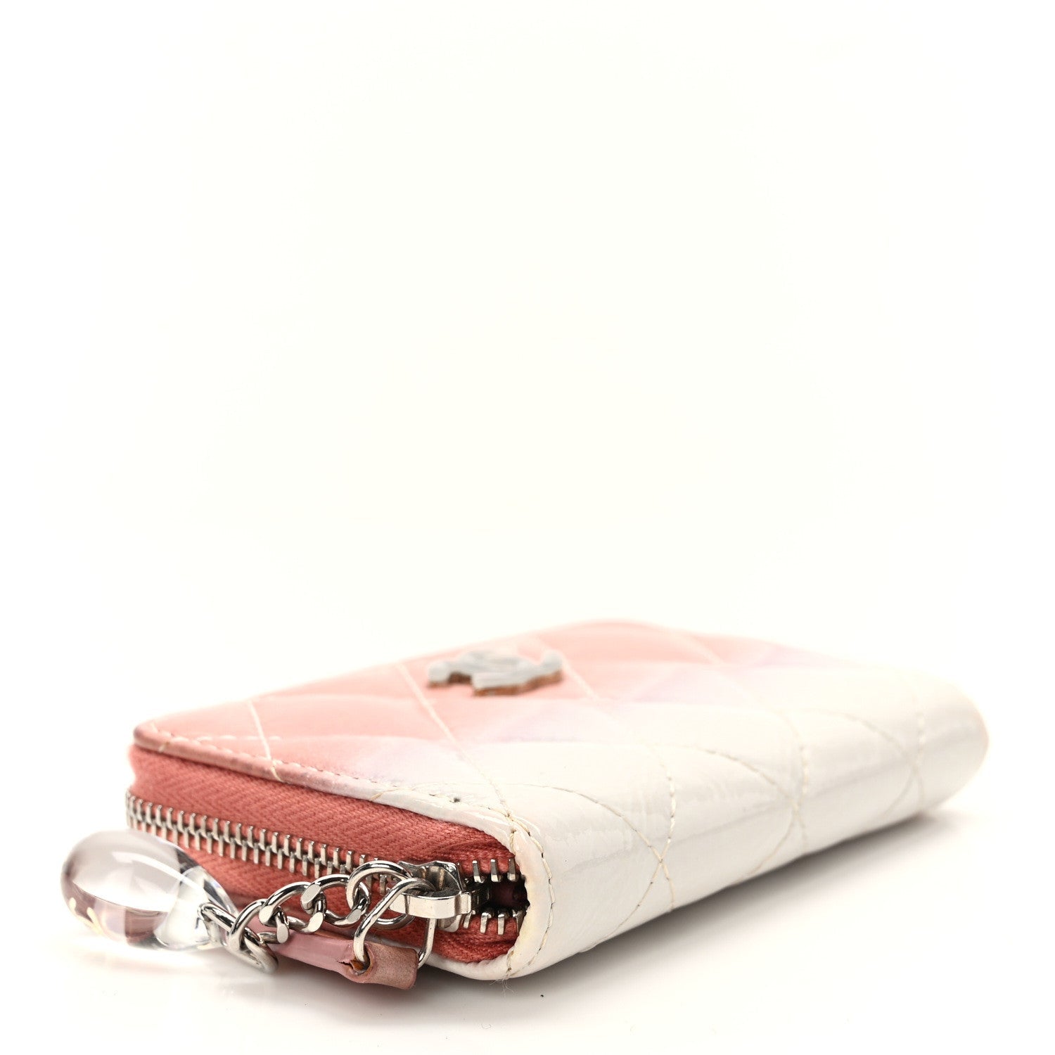 Ombre Patent Calfskin Quilted Small Zip Around Coin Purse Pink White