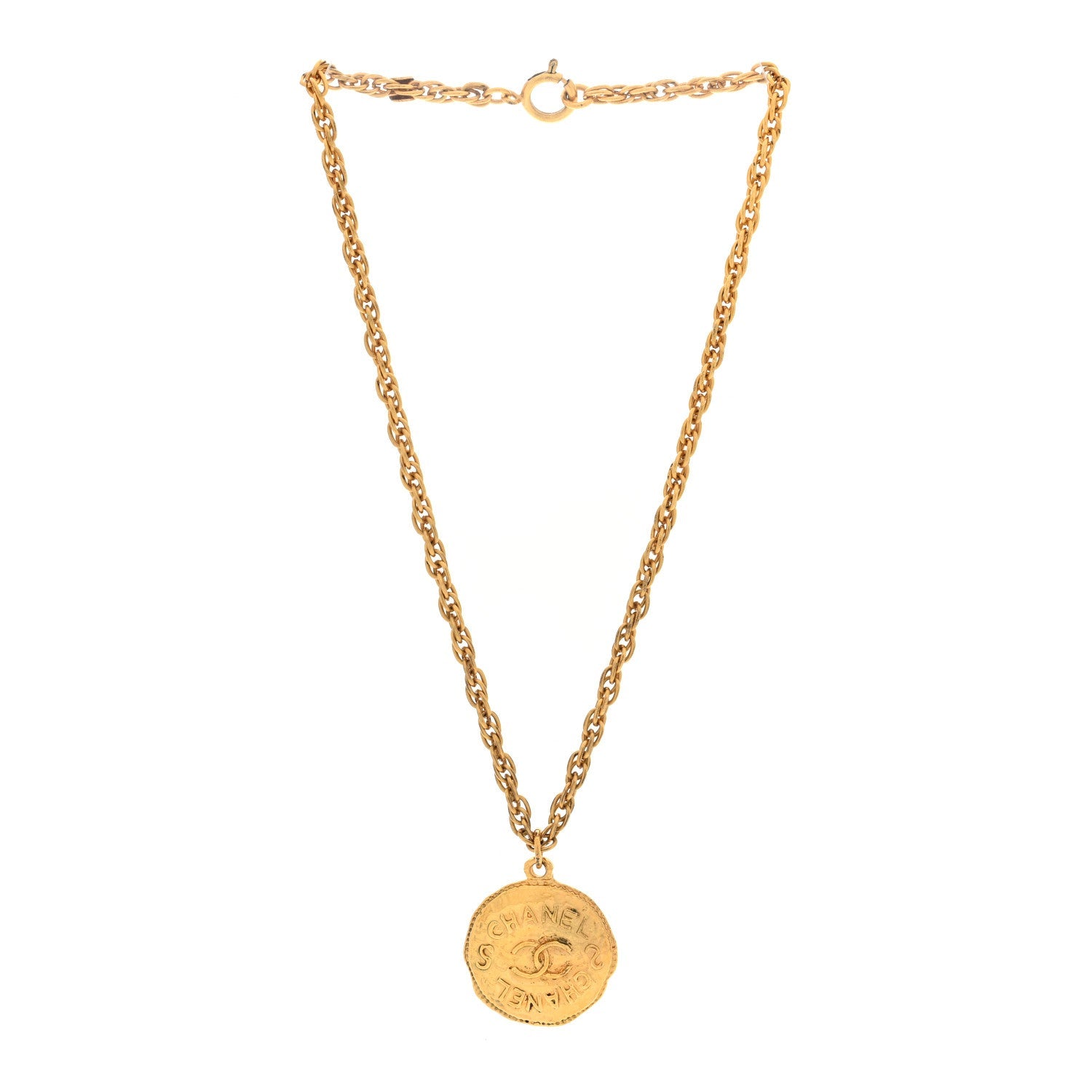 Metal CC Medallion Chain Necklace Gold