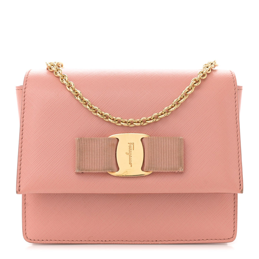 Hammered Calfskin Mini Vara Bow Crossbody Bag Pink